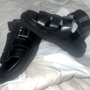 Black leather sandals